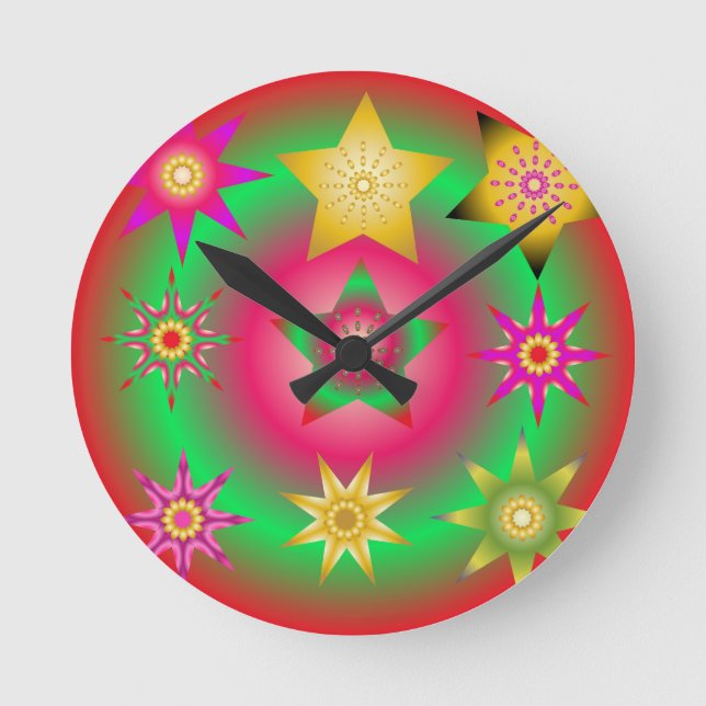 set of abstract spherical luminous gold stars round clock (Front)