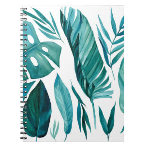 Set of abstract tropical palm leaves on isolated w notebook