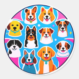 Set Of Adorable Dogs Classic Round Sticker