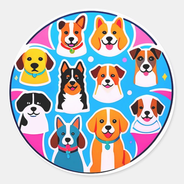 Set Of Adorable Dogs Classic Round Sticker (Front)