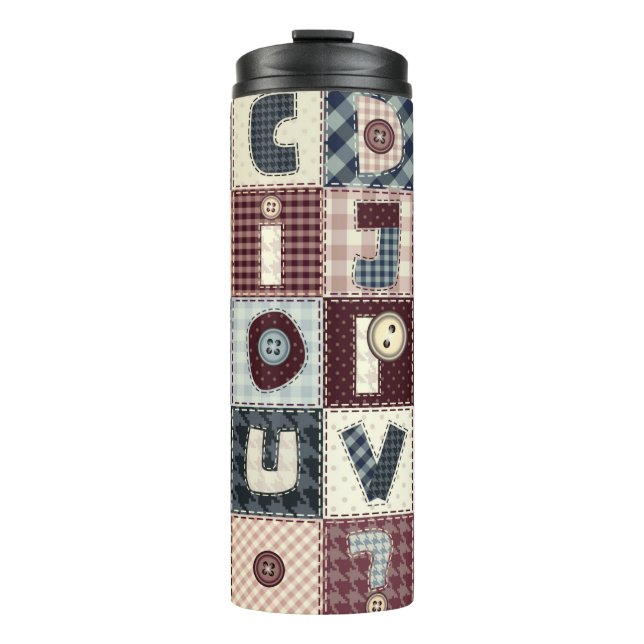 Set of alphabets letters in patchwork style. May b Thermal Tumbler (Front)