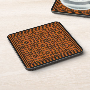 Set of Coasters: Brick Red, Welsh Tapestry Pattern Coaster