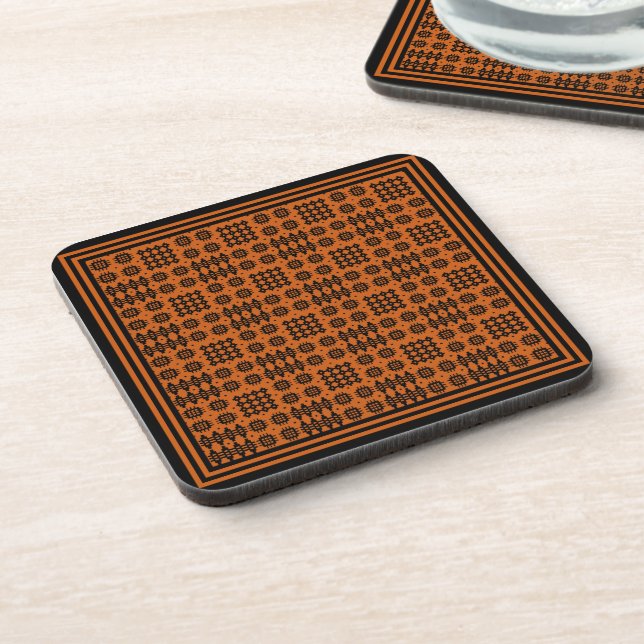 Set of Coasters: Brick Red, Welsh Tapestry Pattern Coaster (Left Side)
