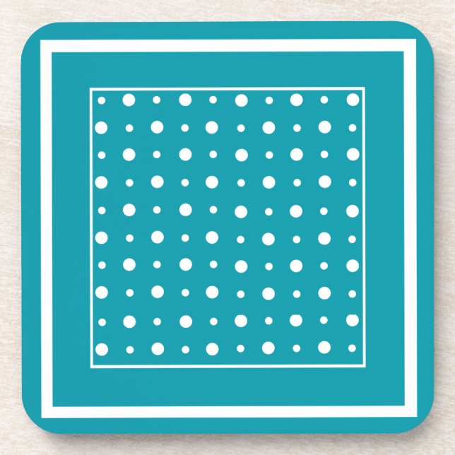 Set of Coasters, Polka Dots, White on Teal Coaster (Front)