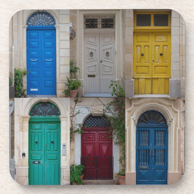 Set of colorful front doors in Malta Coaster (Front)