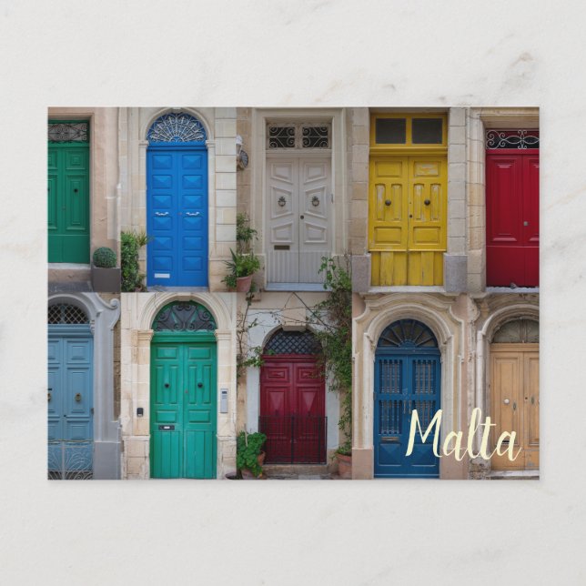 Set of colorful front doors in Malta Postcard (Front)