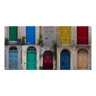 Set of colorful front doors in Malta Poster