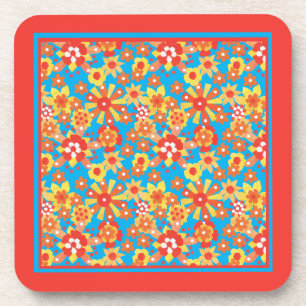 Set of Cork-backed Coasters, Orange Ditsy Floral Coaster