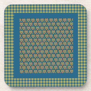 Set of Cork Coasters, Hearts and Check Gingham Coaster