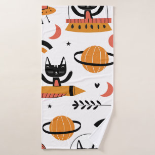 Set of cute cat illustration vintage design art. F Bath Towel