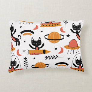 Set of cute cat illustration vintage design art. F Decorative Cushion