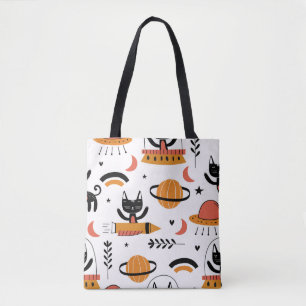 Set of cute cat illustration vintage design art. F Tote Bag