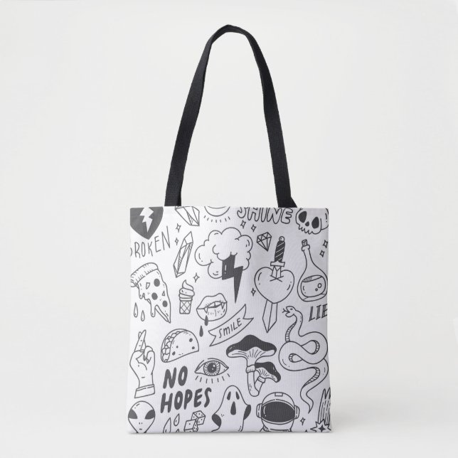 Set of cute graffiti doodle tote bag (Front)