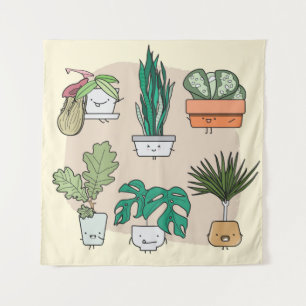 Set of cute house plants in pots. Colorful botanic Tapestry