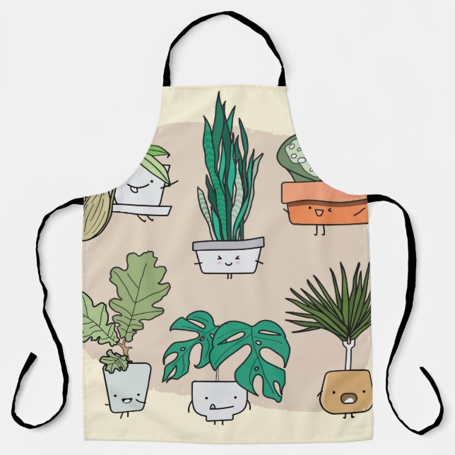 Set of cute house plants in pots. Colourful botani Apron (Front)