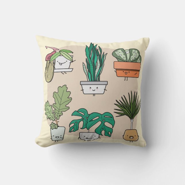 Set of cute house plants in pots. Colourful botani Cushion (Front)
