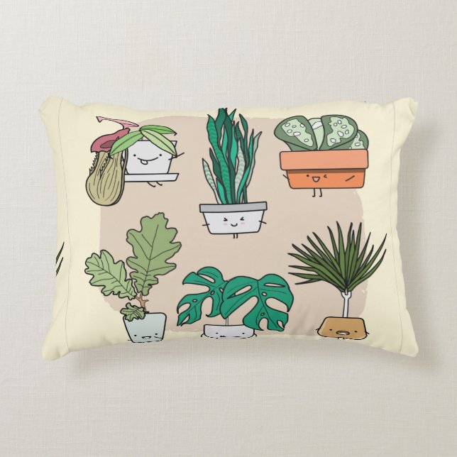 Set of cute house plants in pots. Colourful botani Decorative Cushion (Front)