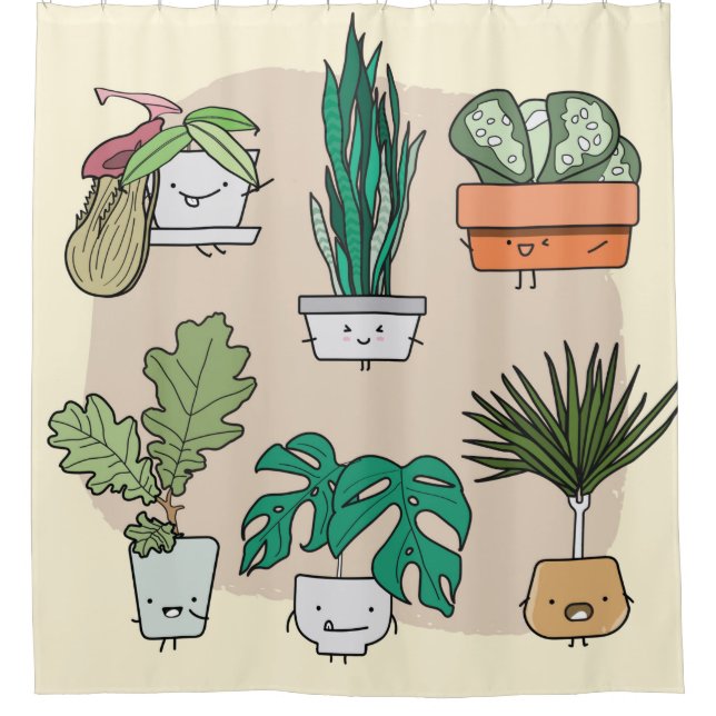 Set of cute house plants in pots. Colourful botani Shower Curtain (Front)