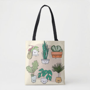 Set of cute house plants in pots. Colourful botani Tote Bag