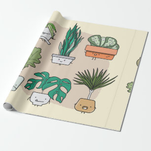 Set of cute house plants in pots. Colourful botani Wrapping Paper