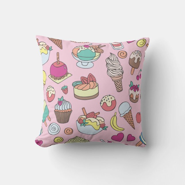 Set of different sweets. Seamless doodle pattern w Cushion (Front)