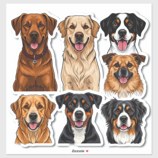 Set of Dogs stickers with Detailed Face (Sheet)