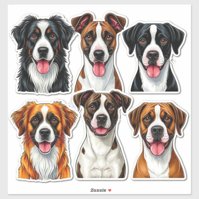 Set of Dogs stickers with Detailed Face (Sheet)