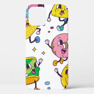 Set of food and drink in retro cartoon style illus iPhone 12 case