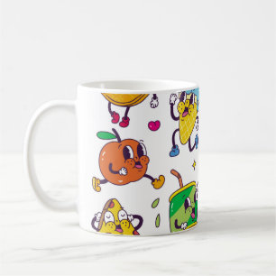 Set of food and drink in retro cartoon style illus coffee mug