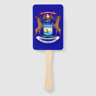 Set of hand fan with flag of Michigan, USA