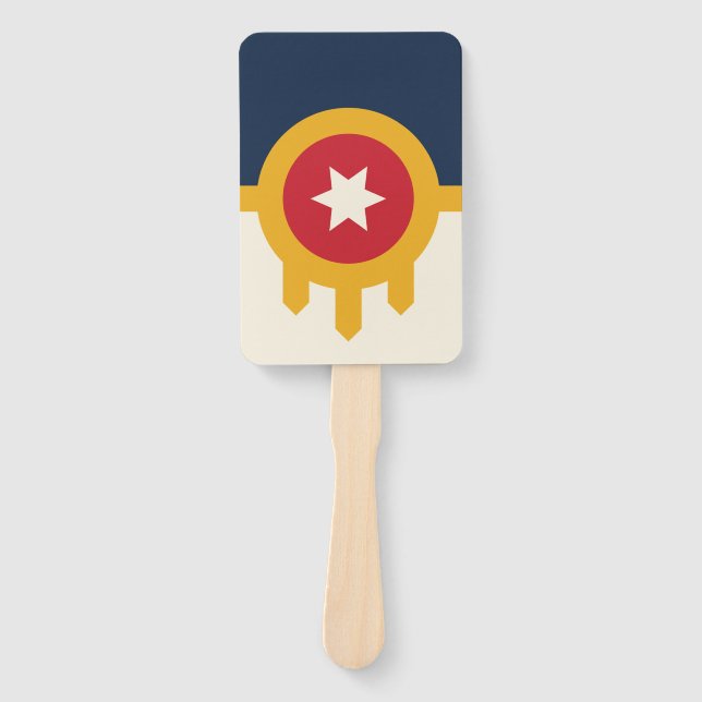 Set of hand fans with flag of Tulsa, Oklahoma (Front)