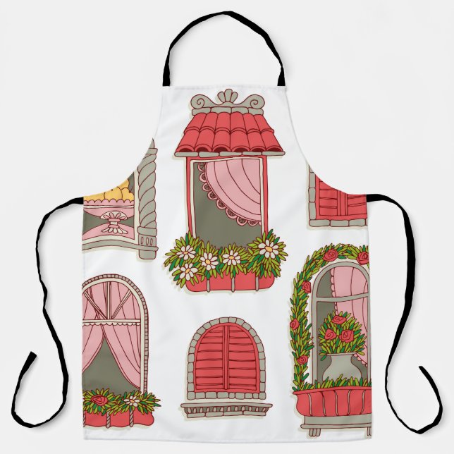 set of illustrations with a vintage windows apron (Front)