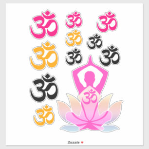 Set of OM Namaste Spiritual Lotus Flower Yoga Pose