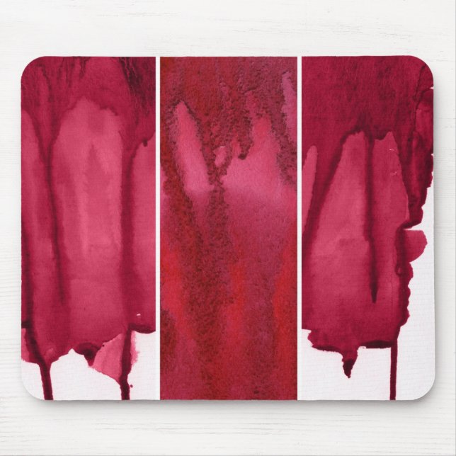 Set of red watercolor abstract hand painted mouse pad (Front)