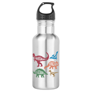 Set of silhouettes of different dinosaurs 532 ml water bottle