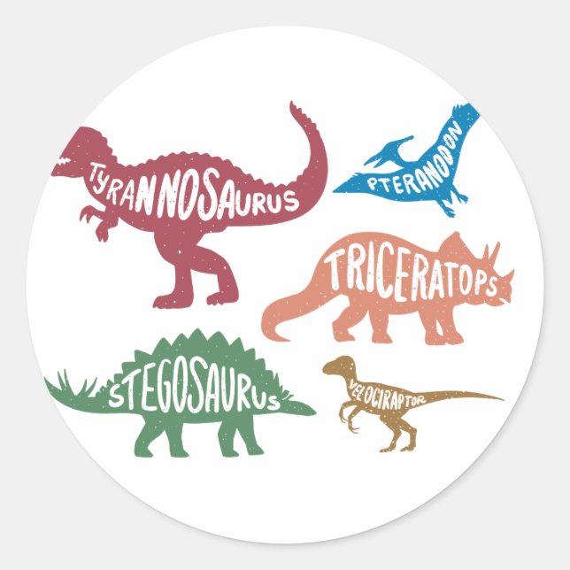 Set of silhouettes of different dinosaurs classic round sticker (Front)