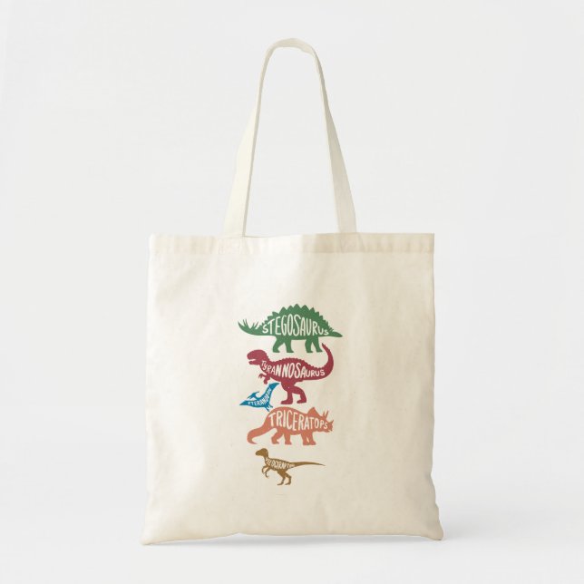 Set of silhouettes of different dinosaurs tote bag (Front)