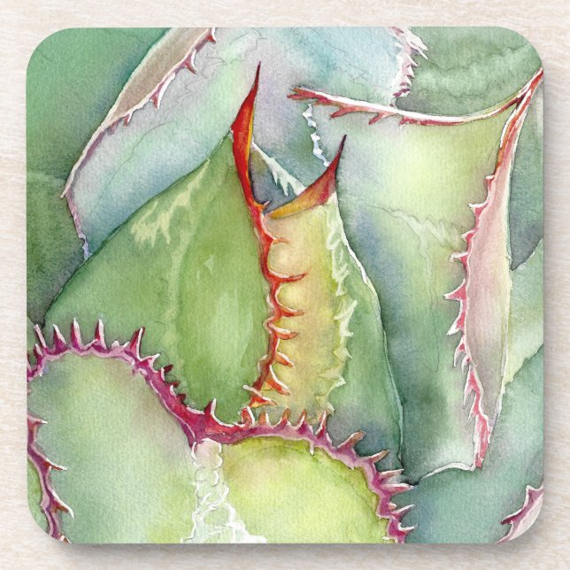 Set of six agave watercolor coasters (Front)