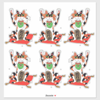 Set of Six Cute Maneki Neko Lucky Beckoning Cats