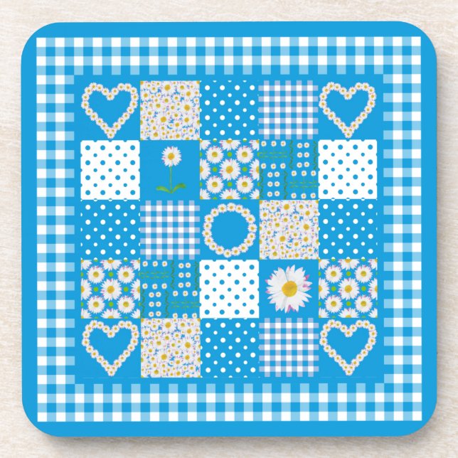 Set of Square Coasters: Daisychains Faux Patchwork Coaster (Front)