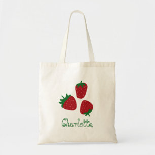 Set of Strawberries and Name Girly Tote Bag
