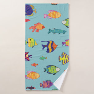 Set of tropical fish. line seamless pattern bath towel