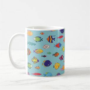 Set of tropical fish. line seamless pattern coffee mug