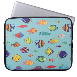 Set of tropical fish. line seamless pattern laptop sleeve