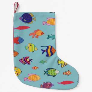 Set of tropical fish. line seamless pattern small christmas stocking