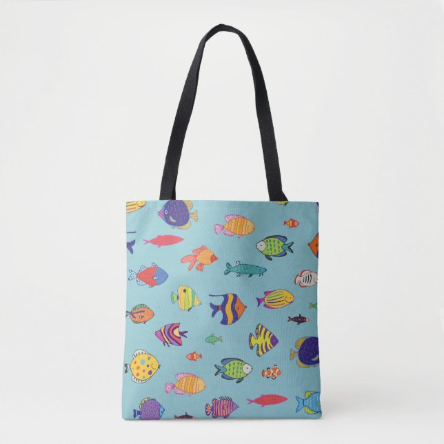 Set of tropical fish. line seamless pattern tote bag (Front)