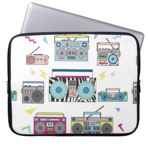 Set of various vintage cassette players. Retro 80s Laptop Sleeve