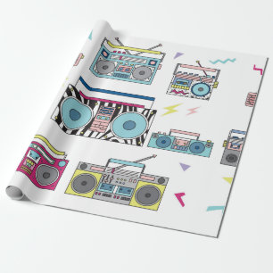 Set of various vintage cassette players. Retro 80s Wrapping Paper