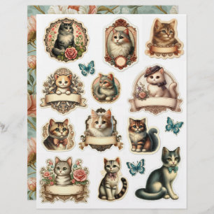 Set of Vintage Style Kitten Tags & Fussy Cuts