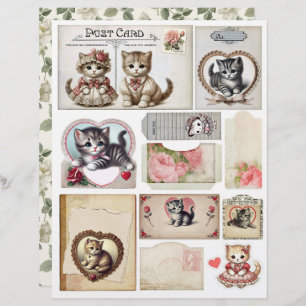 Set of Vintage Style Kittens and Ephemera